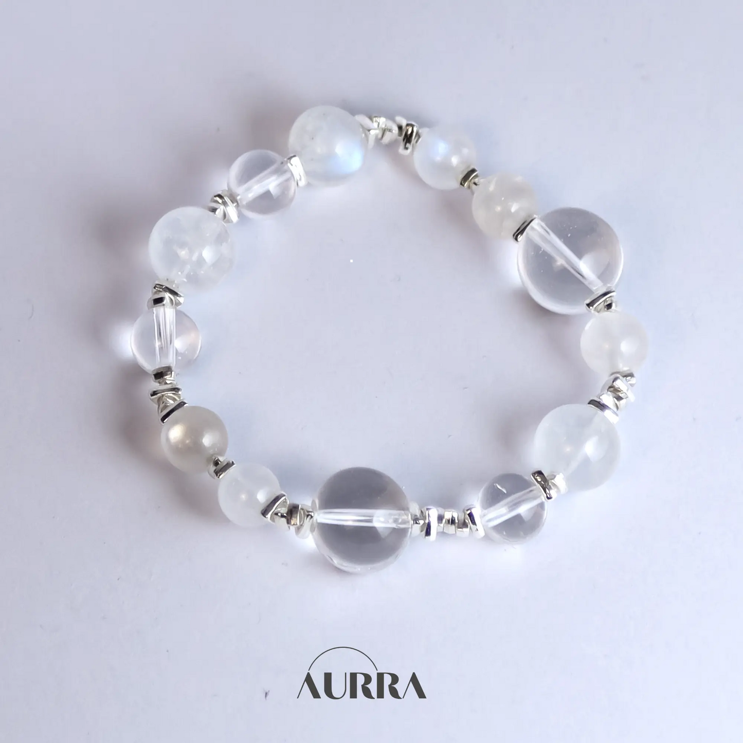 Calm & Stress Relief | Blue Moonstone & Clear Quartz Bracelet Aurra Crystal