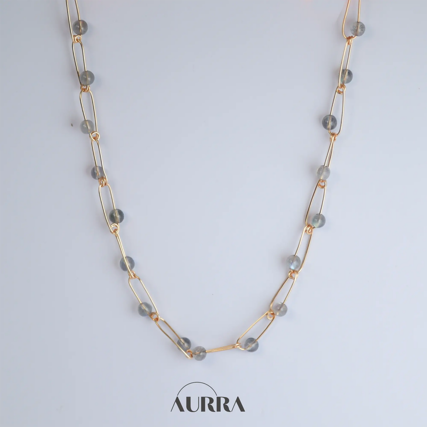 Calmness | 18 inch Hand-wired Labradorite Safety Pin Necklace Aurra Crystal