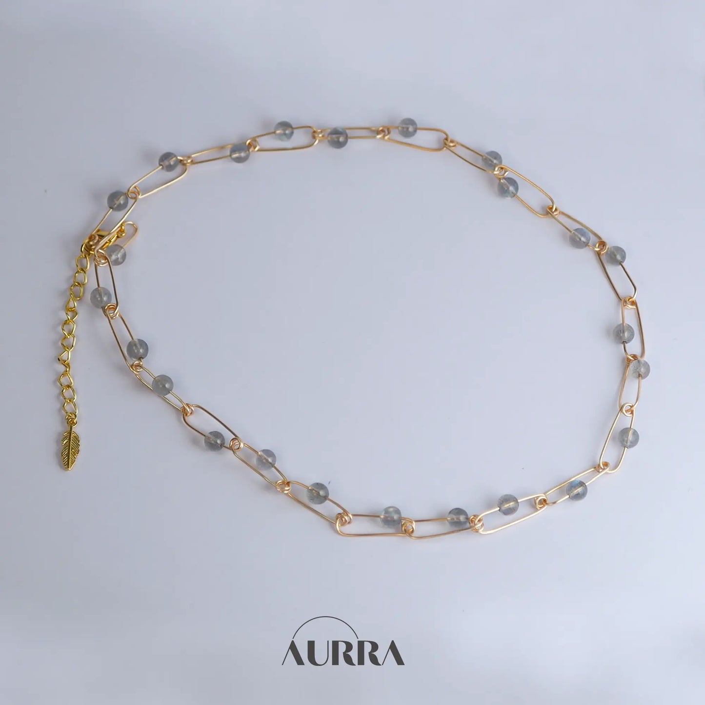 Calmness | 18 inch Hand-wired Labradorite Safety Pin Necklace Aurra Crystal