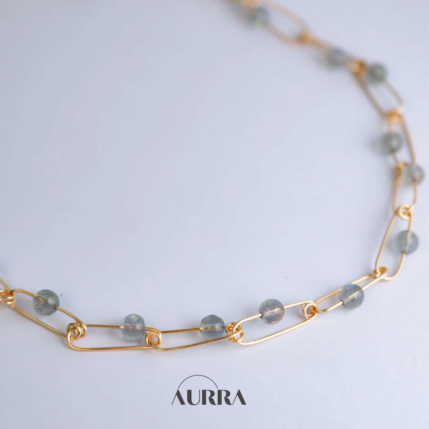 Calmness | 18 inch Hand-wired Labradorite Safety Pin Necklace Aurra Crystal