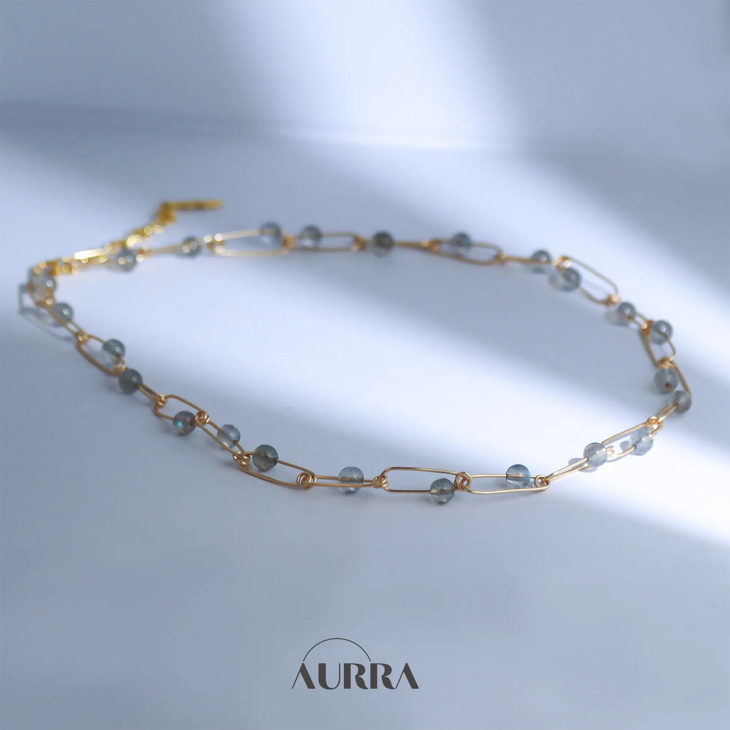 Calmness | 18 inch Hand-wired Labradorite Safety Pin Necklace Aurra Crystal