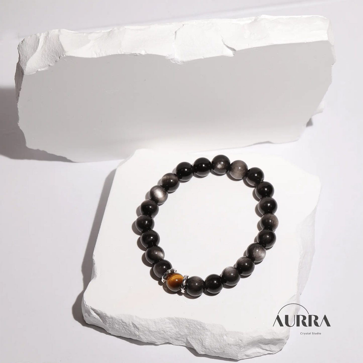 Increase Motivation | Yellow Tiger Eye & Silver Obsidian bracelet - Aurra Crystal