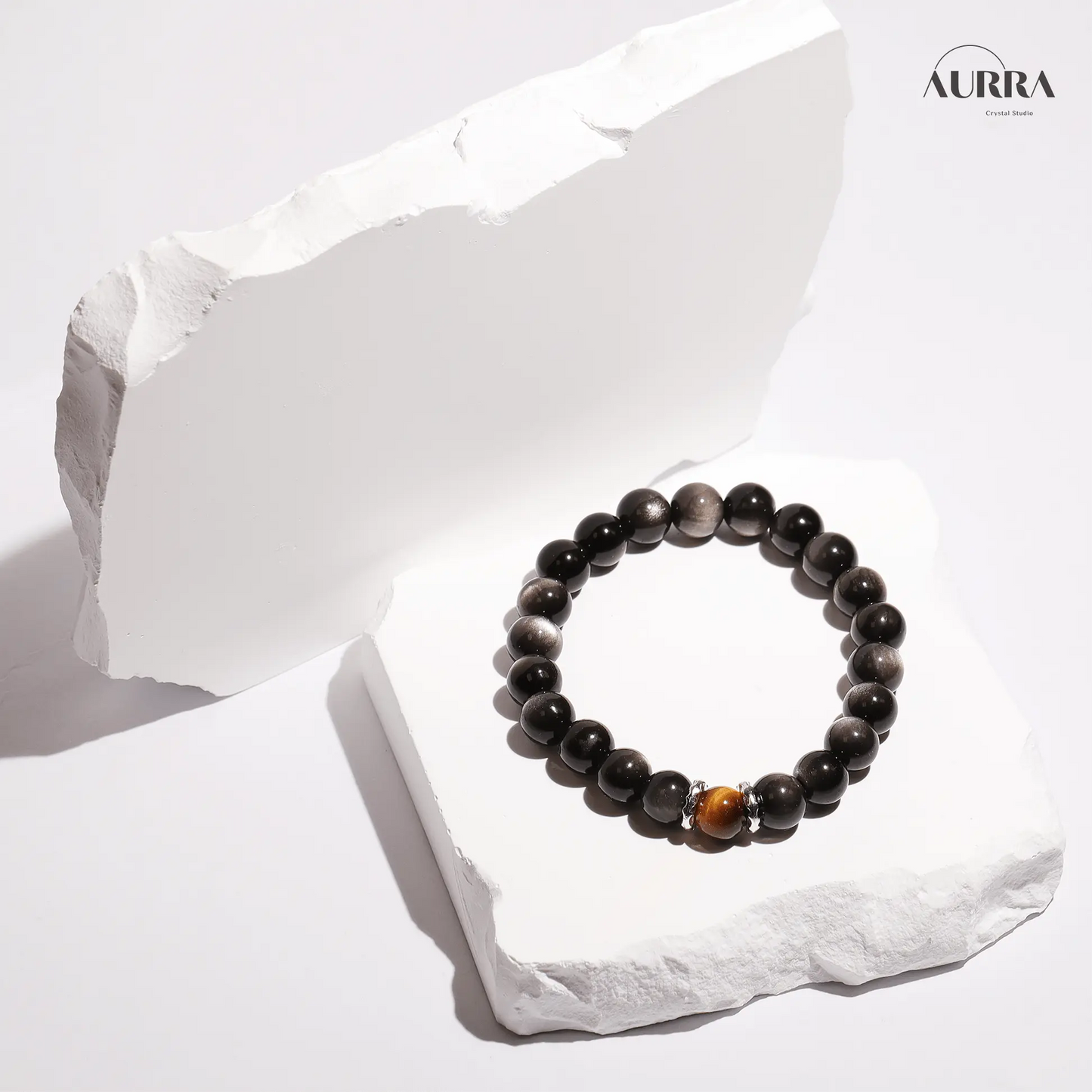 Increase Motivation | Yellow Tiger Eye & Silver Obsidian bracelet - Aurra Crystal