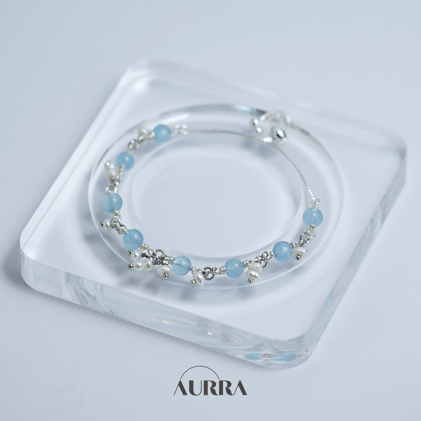 Ocean Whisper | Aquamarine & Pearl Wire-Wrapped Link Bracelet
