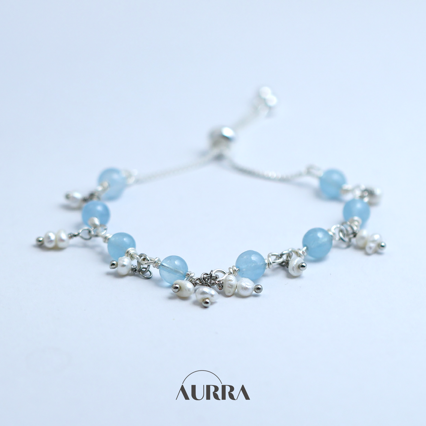 Ocean Whisper | Aquamarine & Pearl Wire-Wrapped Link Bracelet
