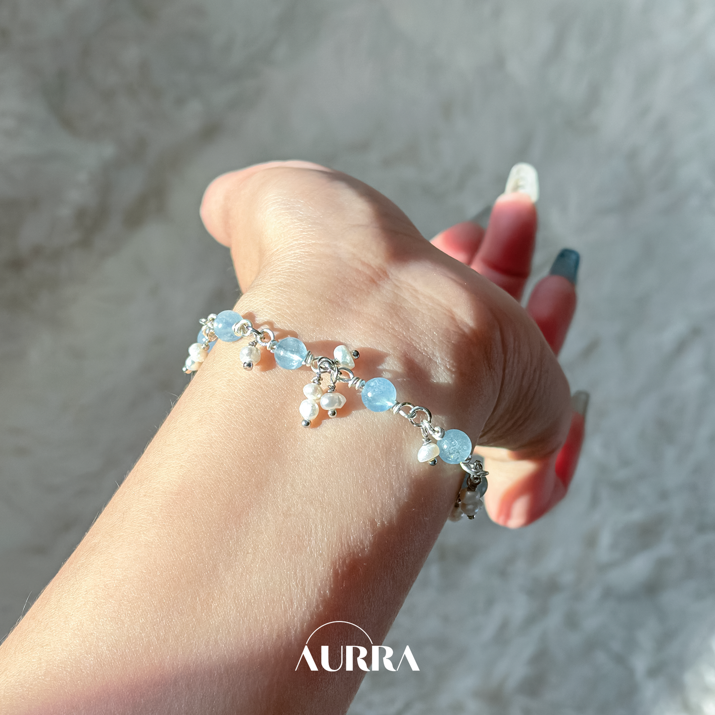 Ocean Whisper | Aquamarine & Pearl Wire-Wrapped Link Bracelet