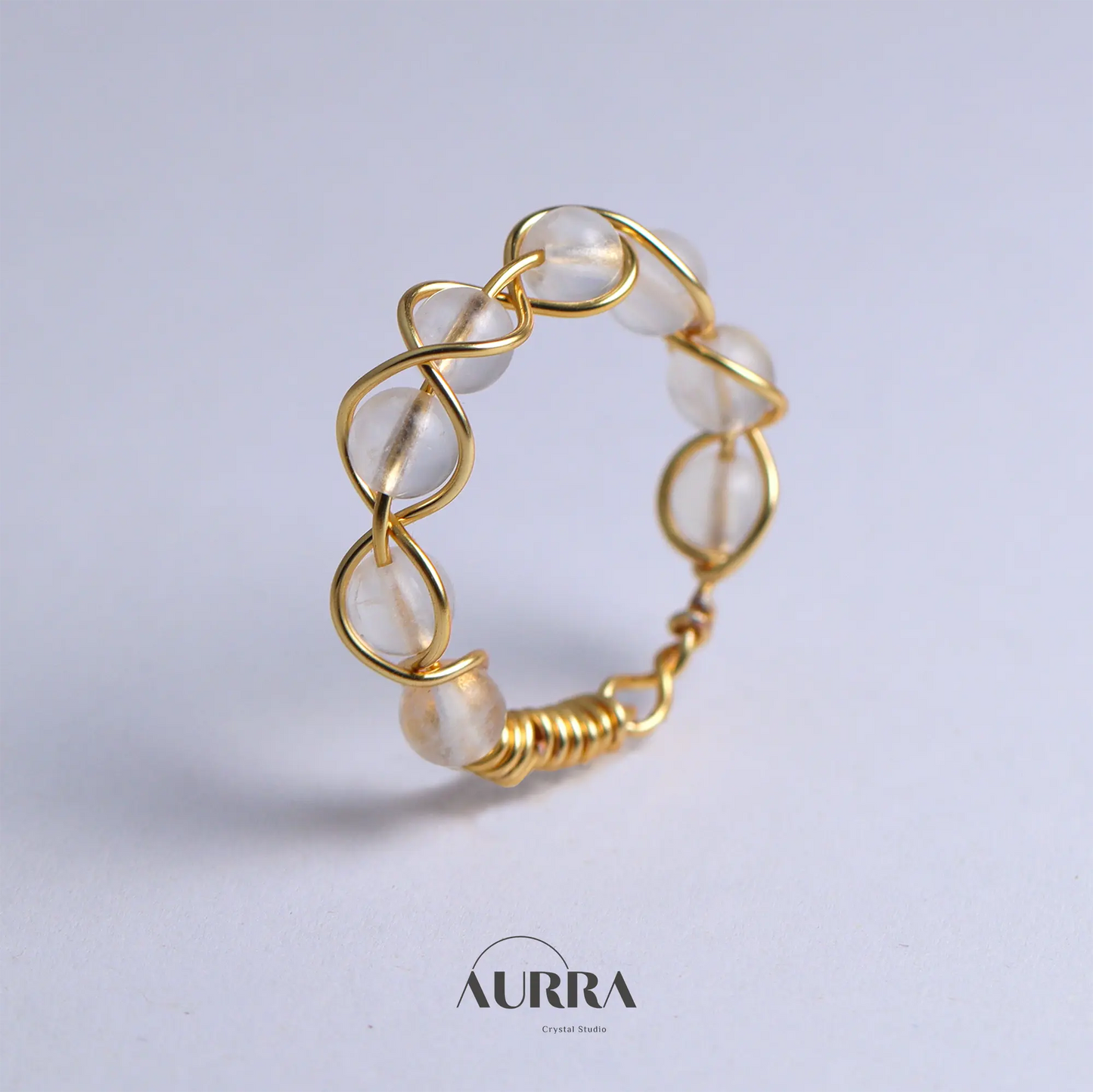 Stress Relief | Blue Moonstone Handmade Wire Wrapped Ring Aurra Crystal