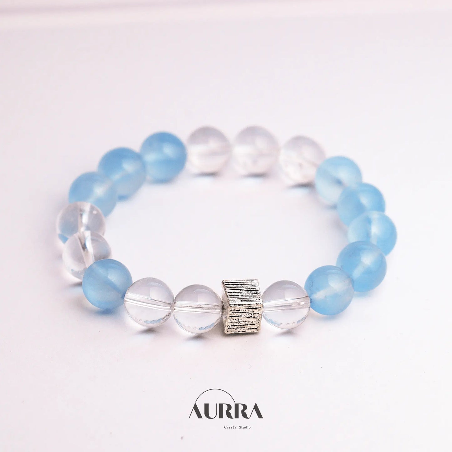 Stress Relief & Sleep Support | Aquamarine & Clear Quartz Bracelet Healing Jewelry - Aurra Crystal