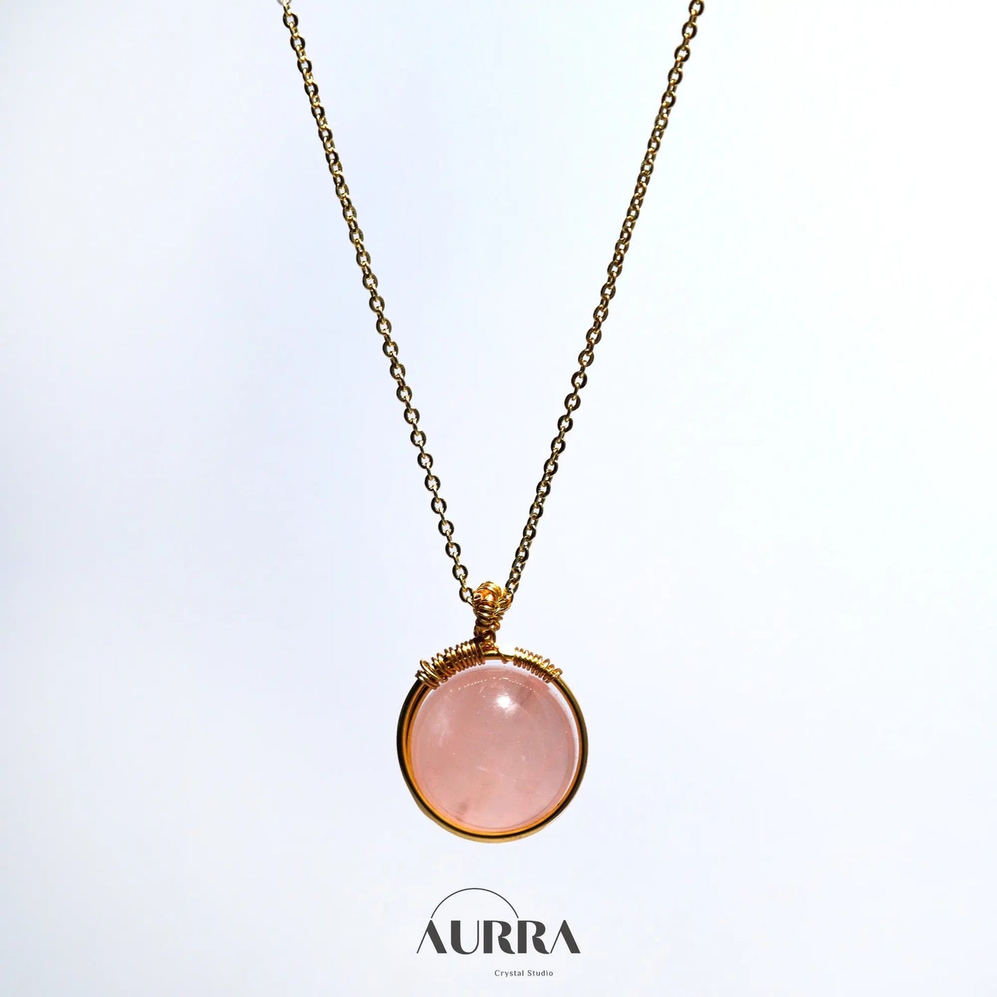 Attract Love & Heart Healing | Pink Quartz Hand - wired Pendant Necklace - Aurra Crystal