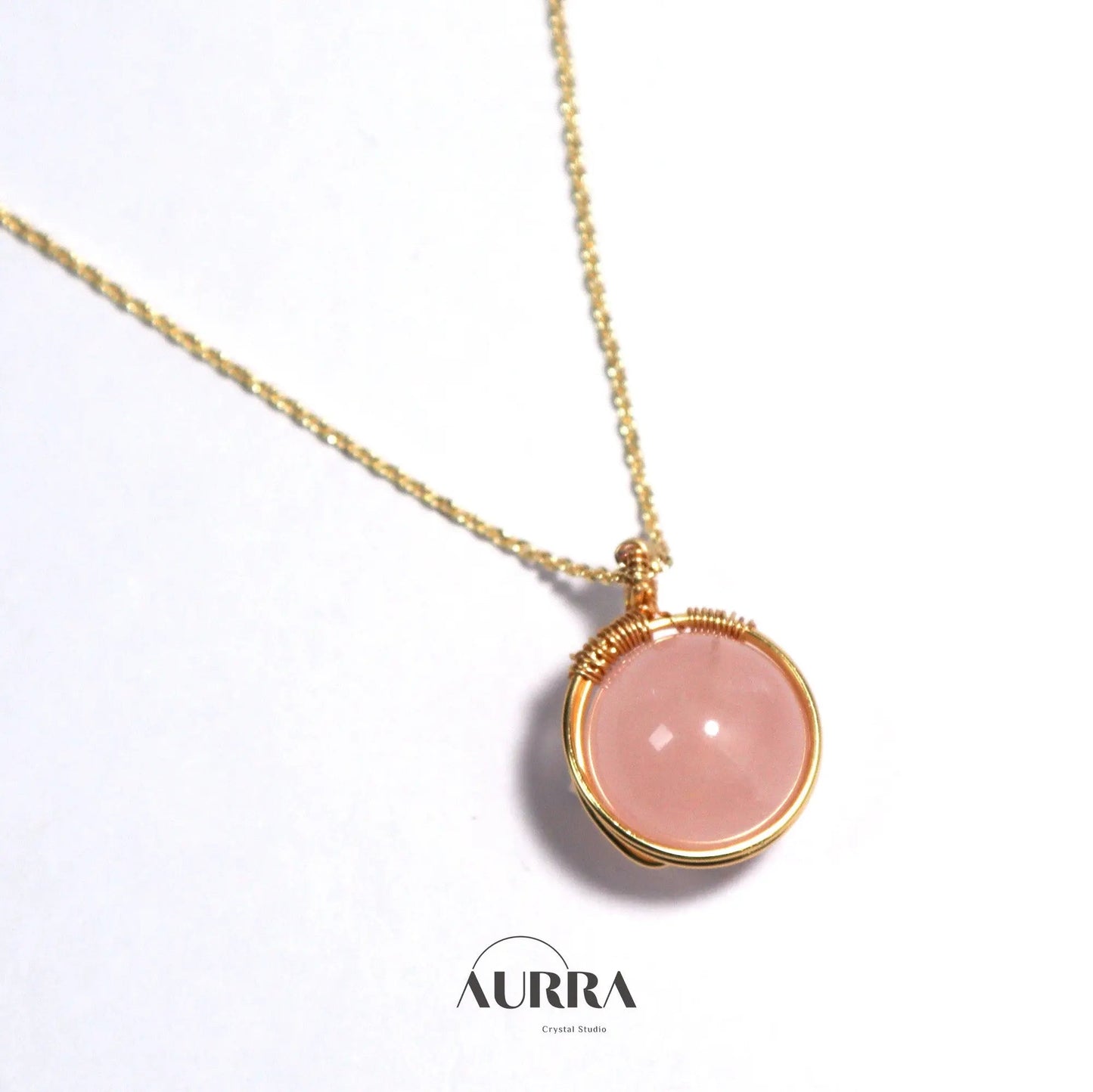 Attract Love & Heart Healing | Pink Quartz Hand - wired Pendant Necklace - Aurra Crystal