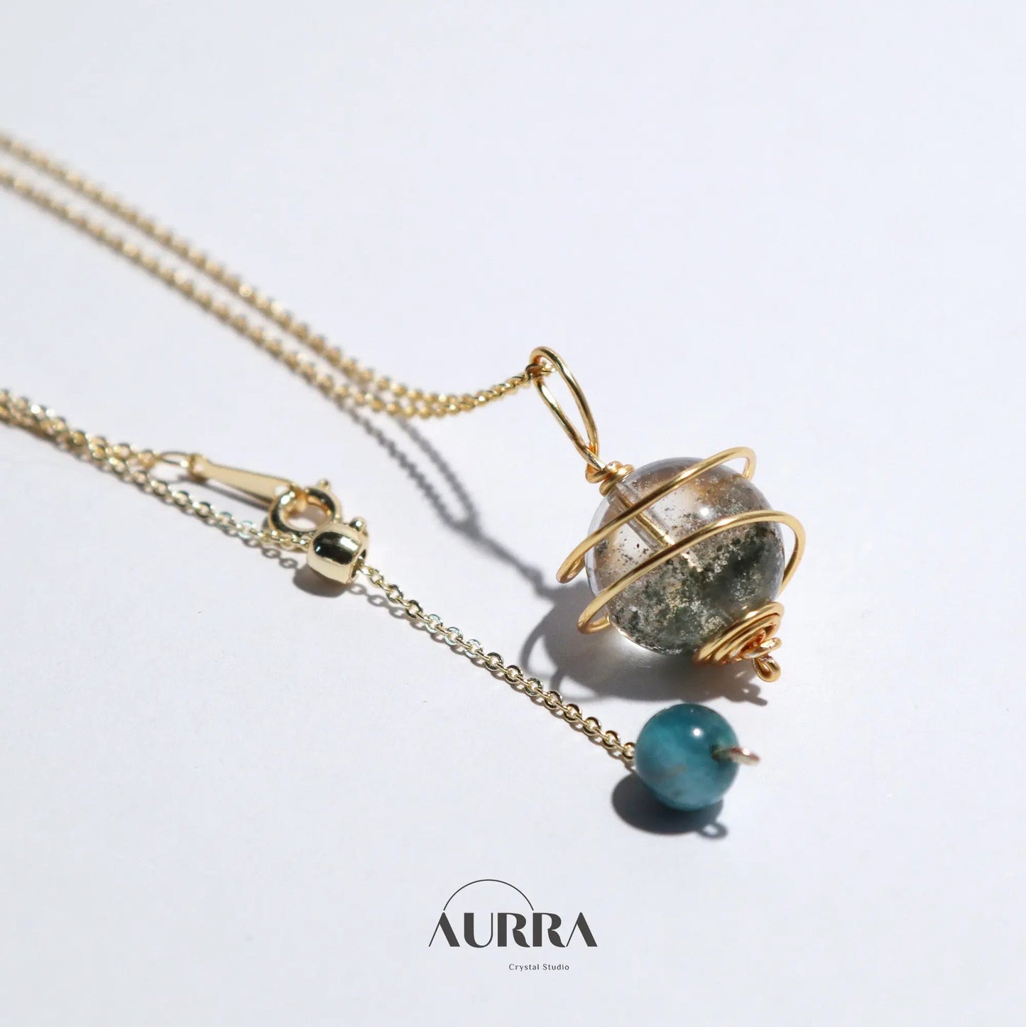 Career Growth & Abundance | Green Phantom Quartz Planet Necklace - Aurra Crystal