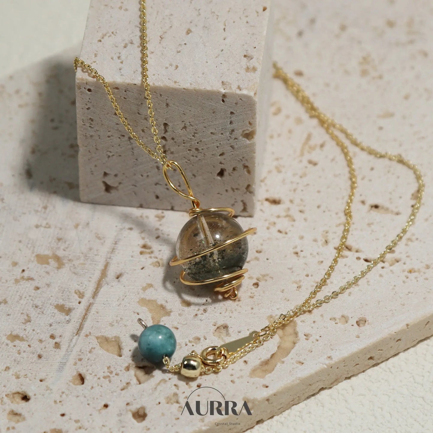 Career Growth & Abundance | Green Phantom Quartz Planet Necklace - Aurra Crystal
