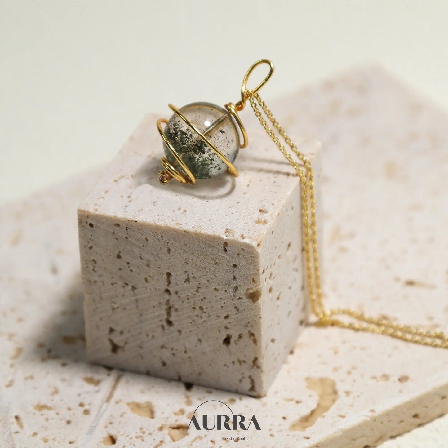 Career Growth & Abundance | Green Phantom Quartz Planet Necklace - Aurra Crystal