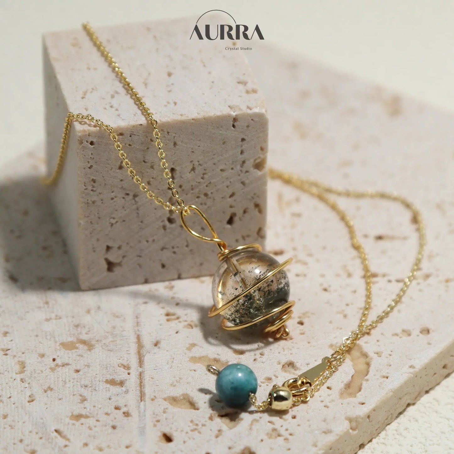 Career Growth & Abundance | Green Phantom Quartz Planet Necklace - Aurra Crystal