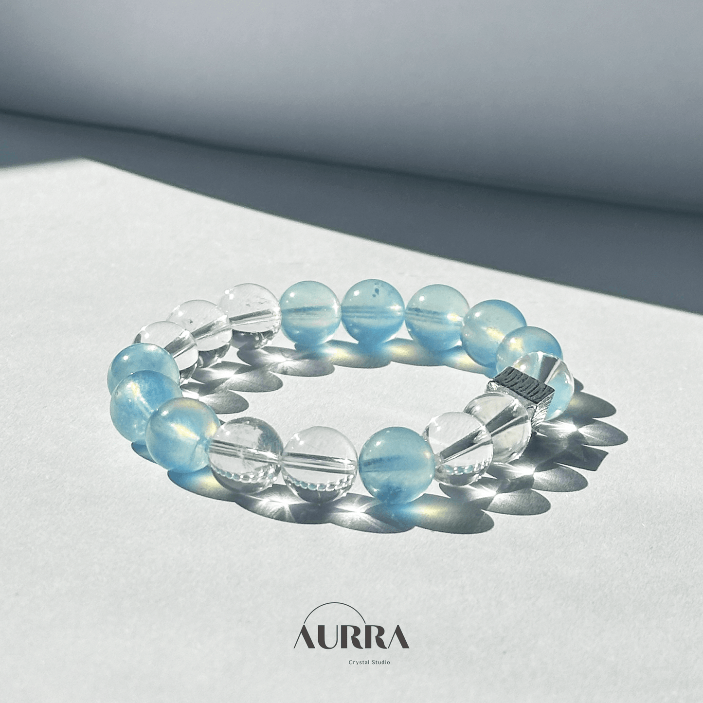 Stress Relief & Sleep Support | Aquamarine & Clear Quartz Bracelet Healing Jewelry - Aurra Crystal