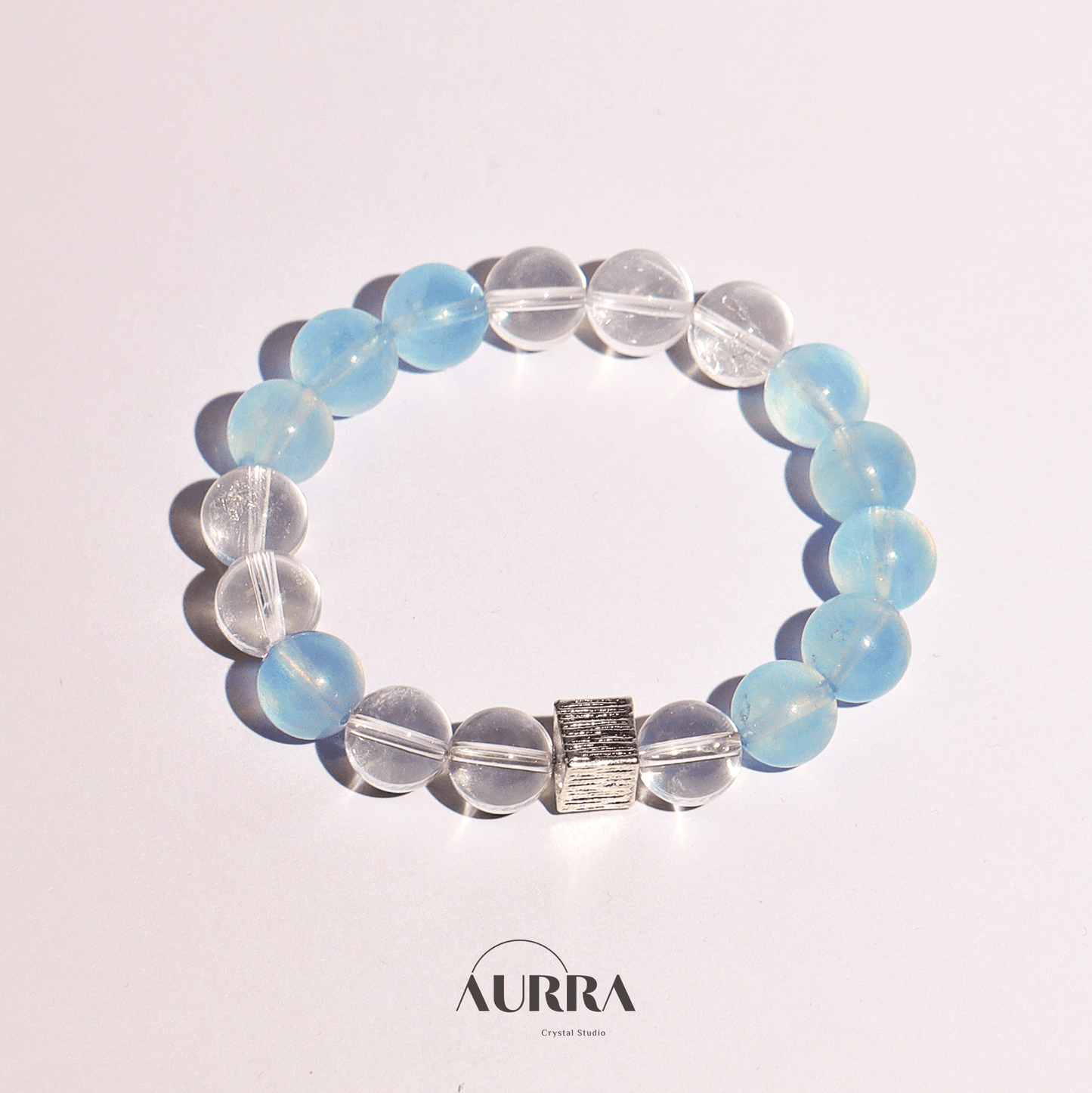 Stress Relief & Sleep Support | Aquamarine & Clear Quartz Bracelet Healing Jewelry - Aurra Crystal