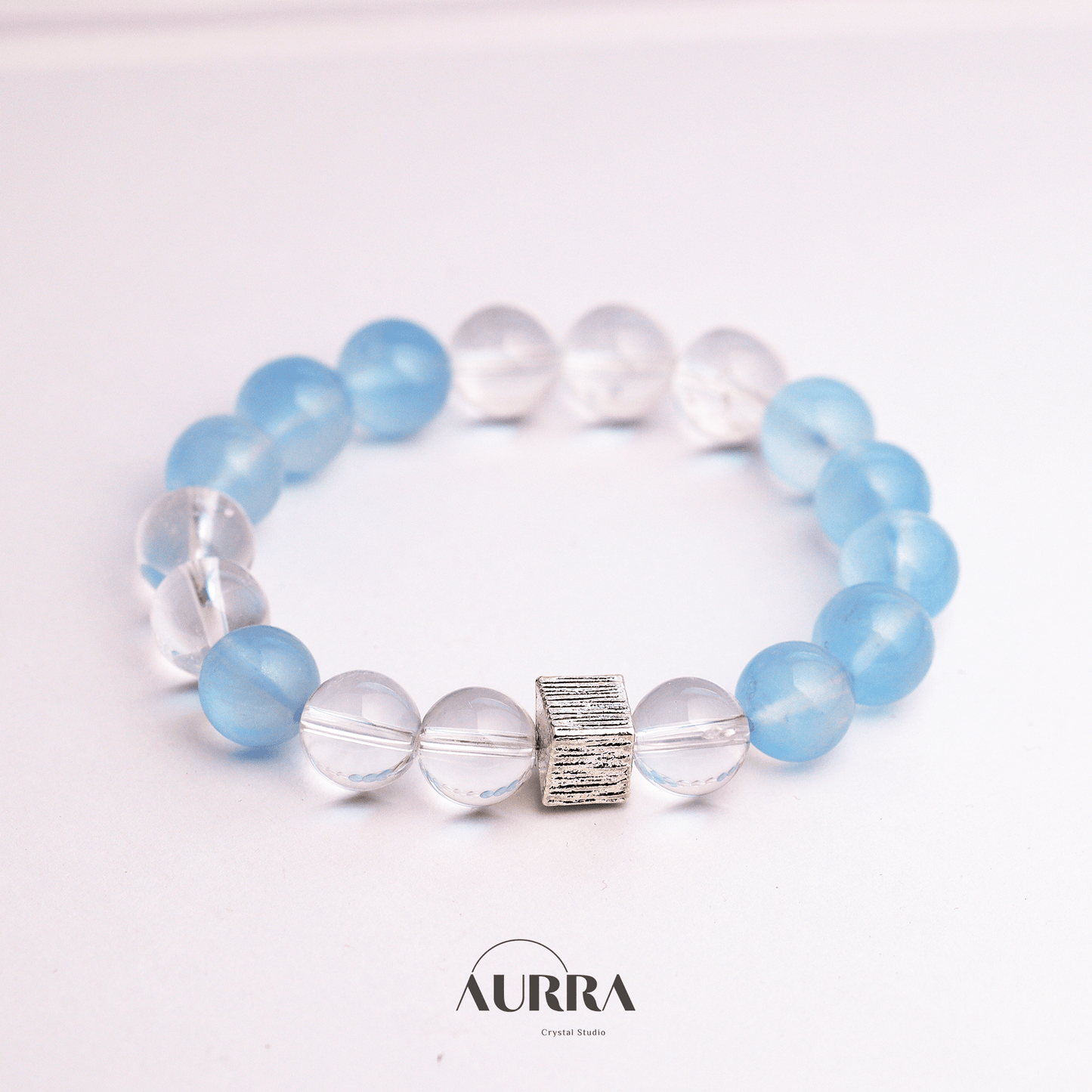 Stress Relief & Sleep Support | Aquamarine & Clear Quartz Bracelet Healing Jewelry - Aurra Crystal