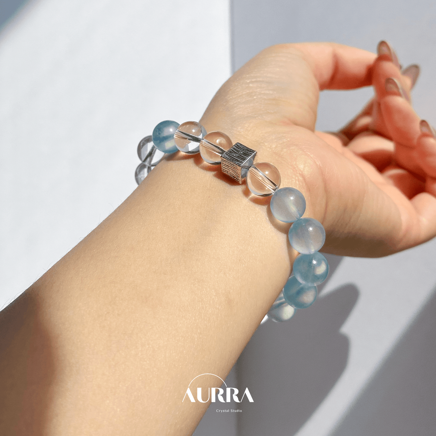 Stress Relief & Sleep Support | Aquamarine & Clear Quartz Bracelet Healing Jewelry - Aurra Crystal