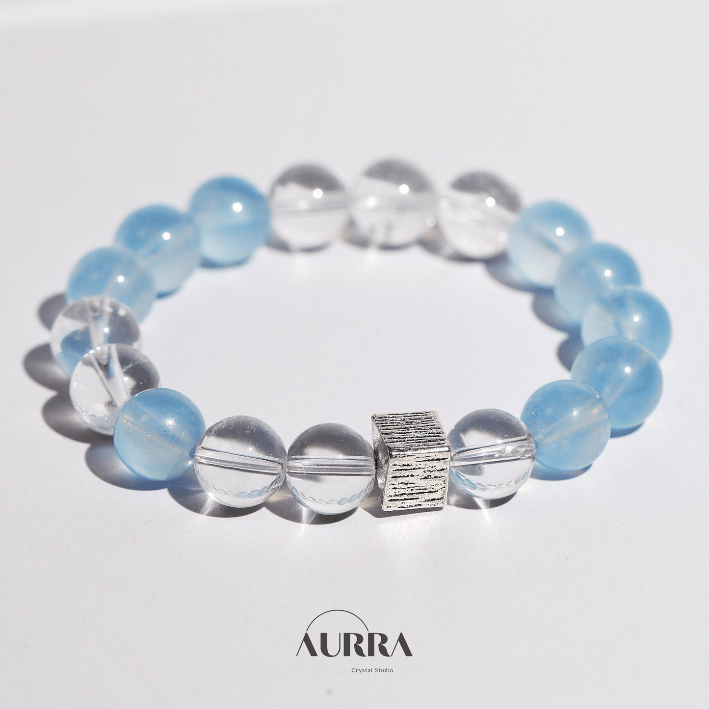 Stress Relief & Sleep Support | Aquamarine & Clear Quartz Bracelet Healing Jewelry - Aurra Crystal