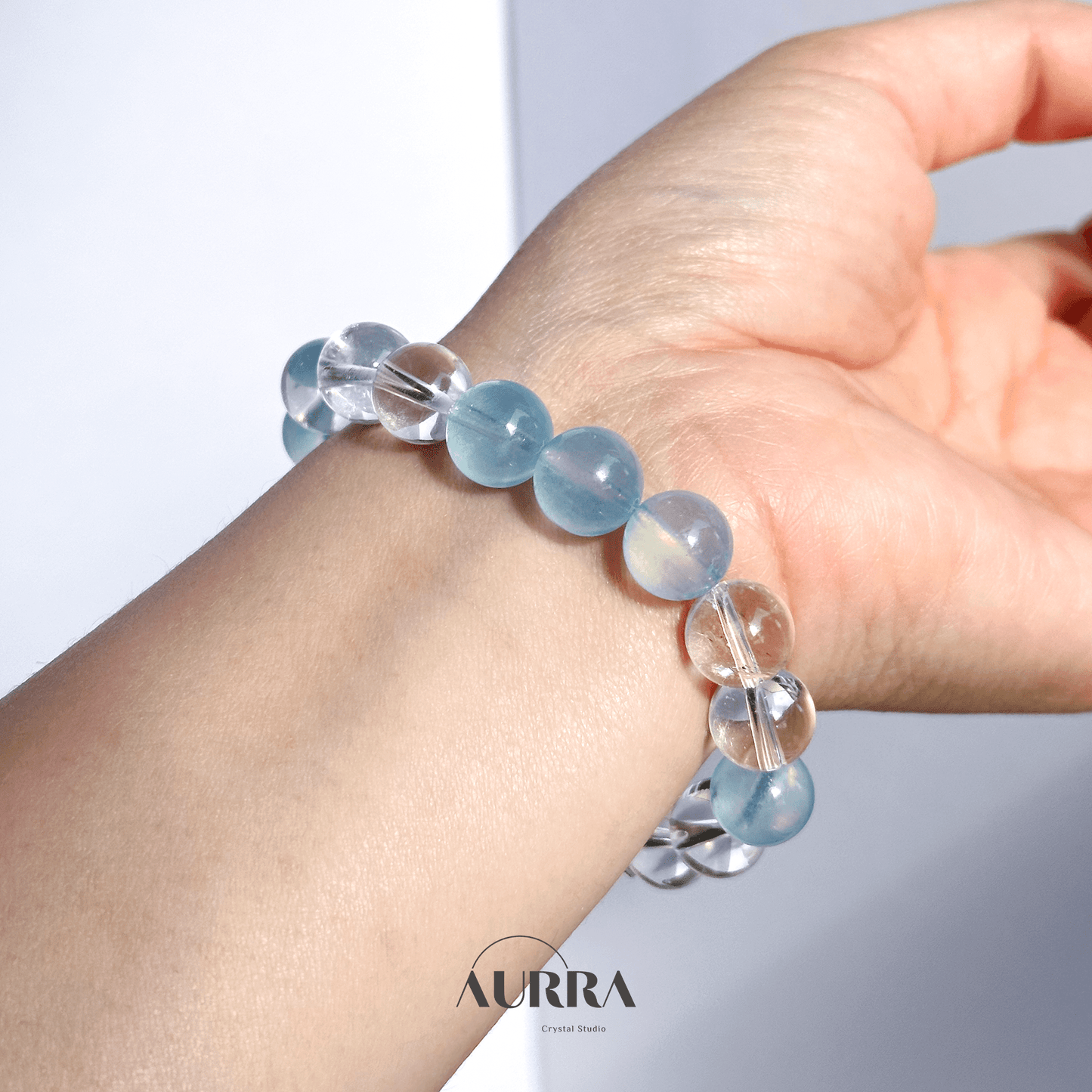 Stress Relief & Sleep Support | Aquamarine & Clear Quartz Bracelet Healing Jewelry - Aurra Crystal