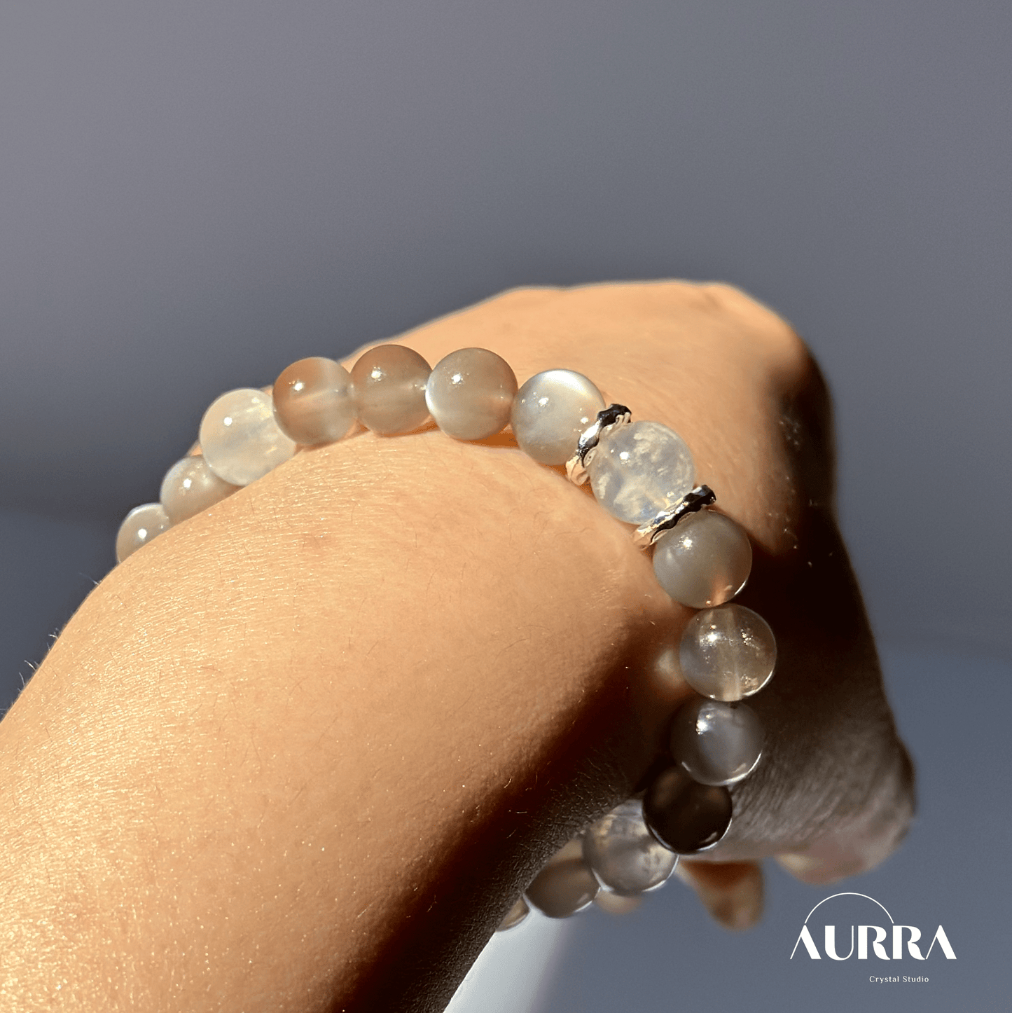 Stress Relief & Sleep Support | Silver & Blue Moonstone Bracelet - Aurra Crystal