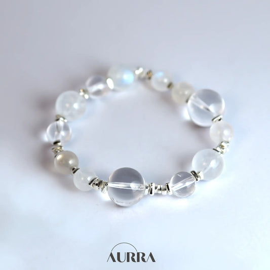 Calm & Stress Relief | Blue Moonstone & Clear Quartz Bracelet  Aurra Crystal