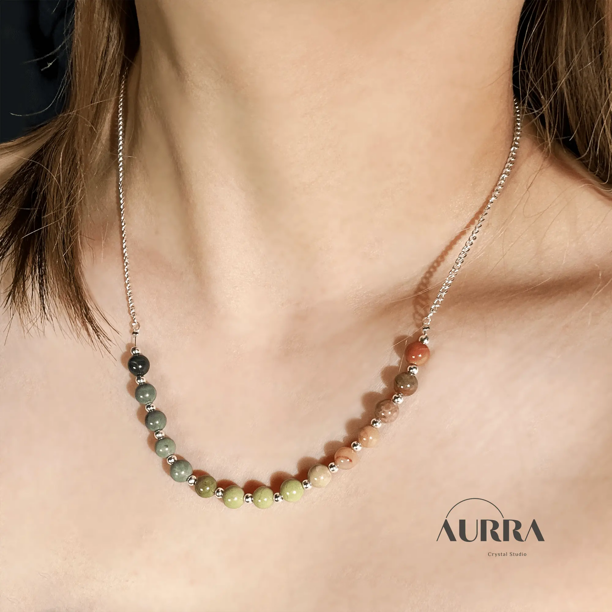 Calming | All - in - One Colorful Alashan Agate Necklace - Aurra Crystal