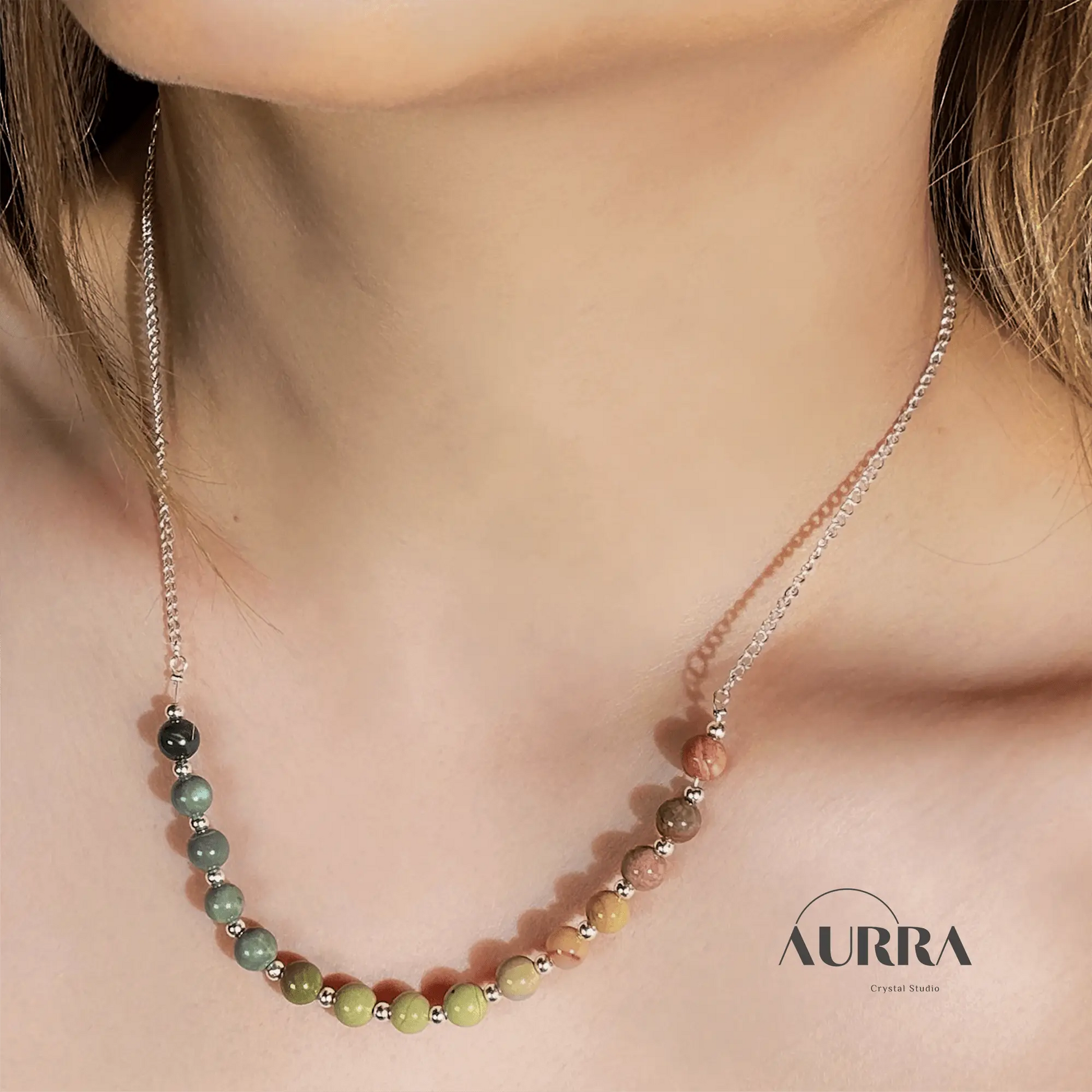 Calming | All - in - One Colorful Alashan Agate Necklace - Aurra Crystal