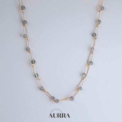 Calmness | 18 inch Hand-wired Labradorite Safety Pin Necklace  Aurra Crystal