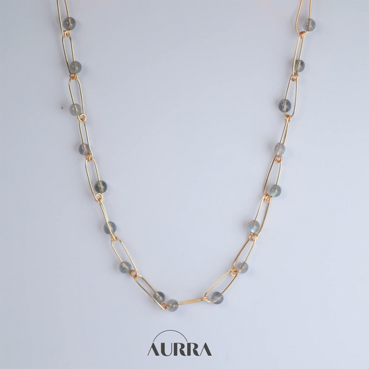 Calmness | 18 inch Hand-wired Labradorite Safety Pin Necklace  Aurra Crystal