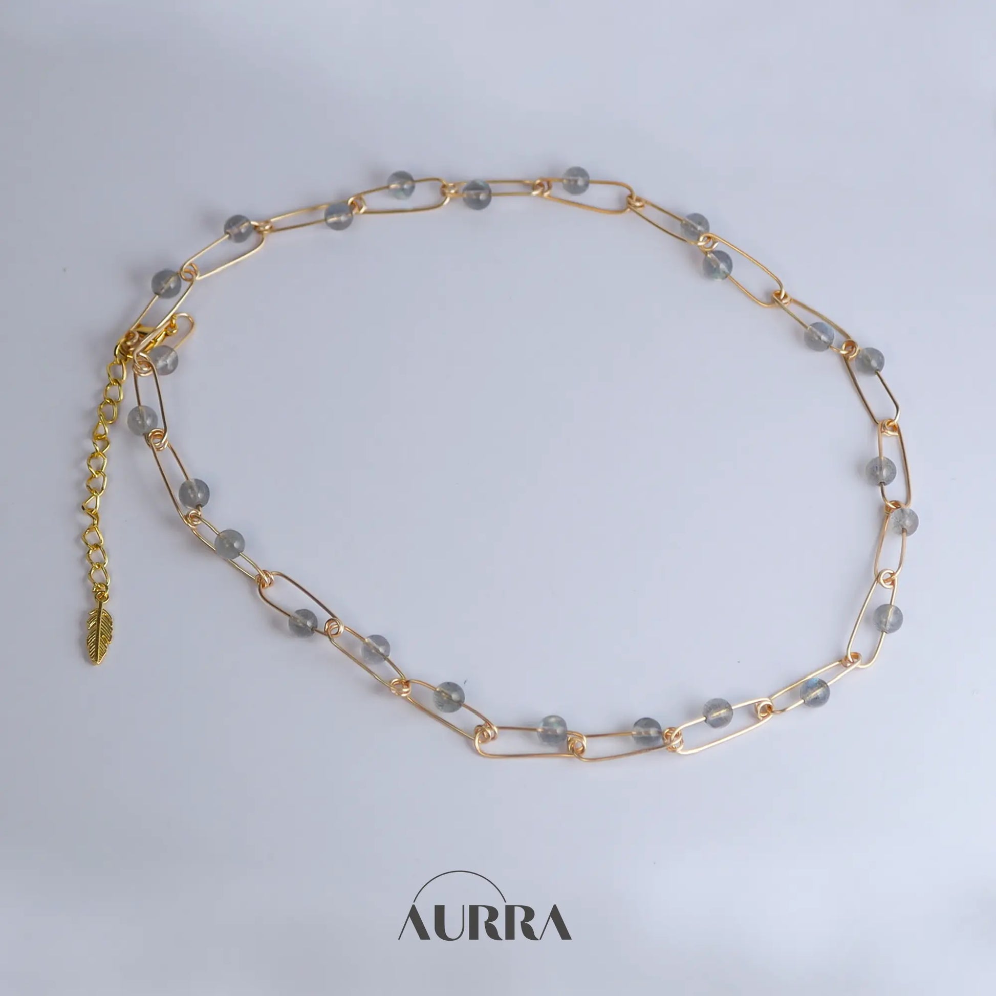 Calmness | 18 inch Hand-wired Labradorite Safety Pin Necklace  Aurra Crystal