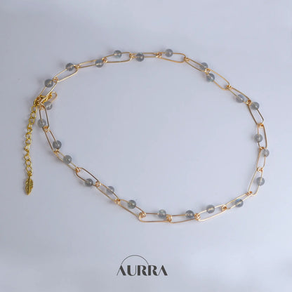 Calmness | 18 inch Hand-wired Labradorite Safety Pin Necklace  Aurra Crystal