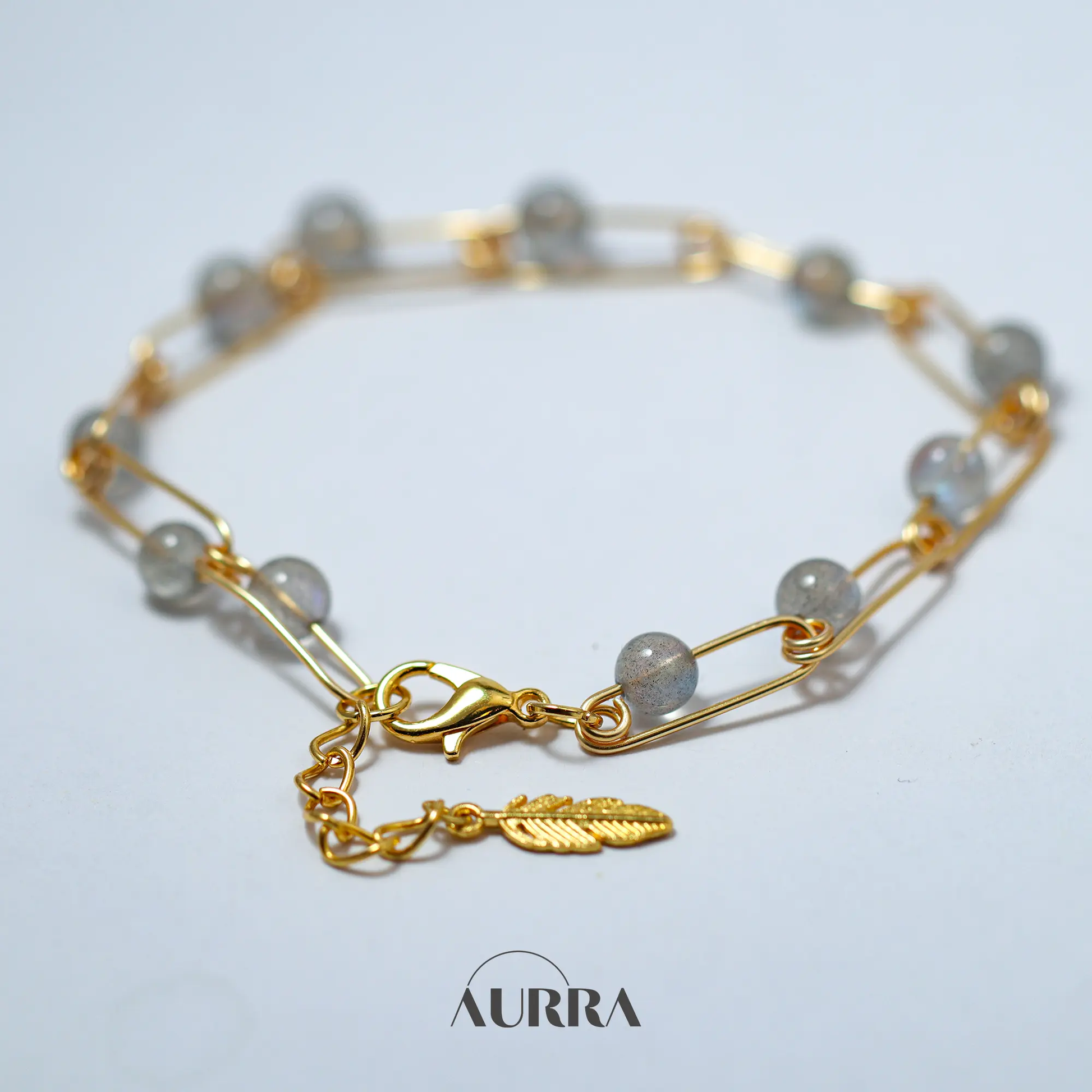 Calmness | Hand-wired Labradorite Safety Pin Bracelet  Aurra Crystal