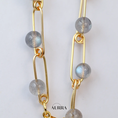 Calmness | Hand-wired Labradorite Safety Pin Bracelet  Aurra Crystal