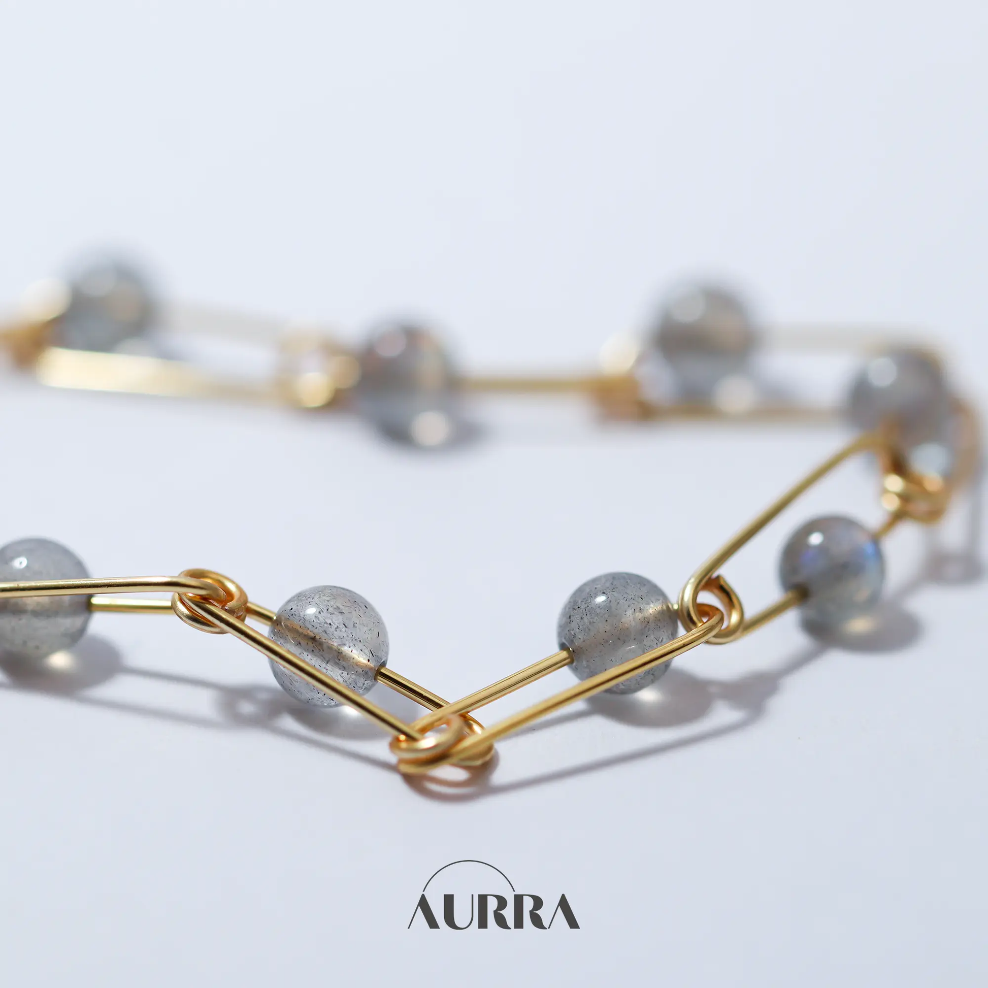 Calmness | Hand-wired Labradorite Safety Pin Bracelet  Aurra Crystal