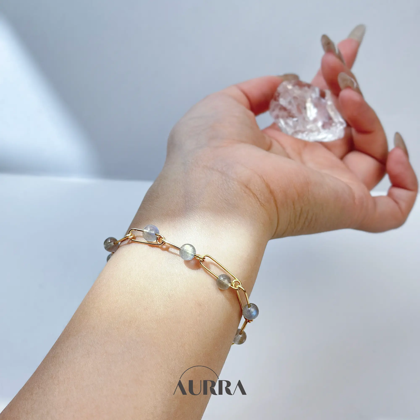 Calmness | Hand-wired Labradorite Safety Pin Bracelet  Aurra Crystal