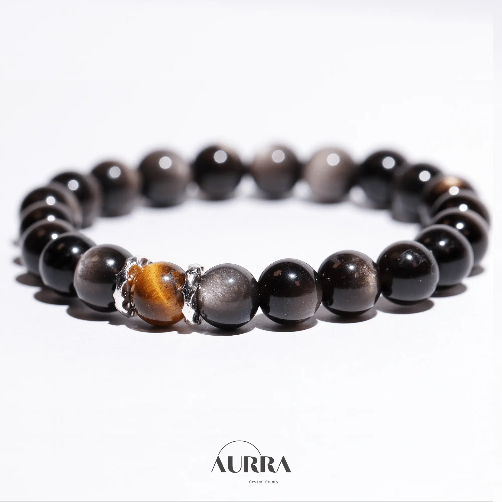Increase Motivation | Yellow Tiger Eye & Silver Obsidian bracelet - Aurra Crystal