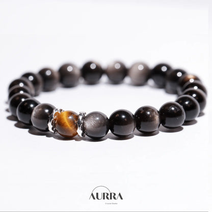 Increase Motivation | Yellow Tiger Eye & Silver Obsidian bracelet - Aurra Crystal