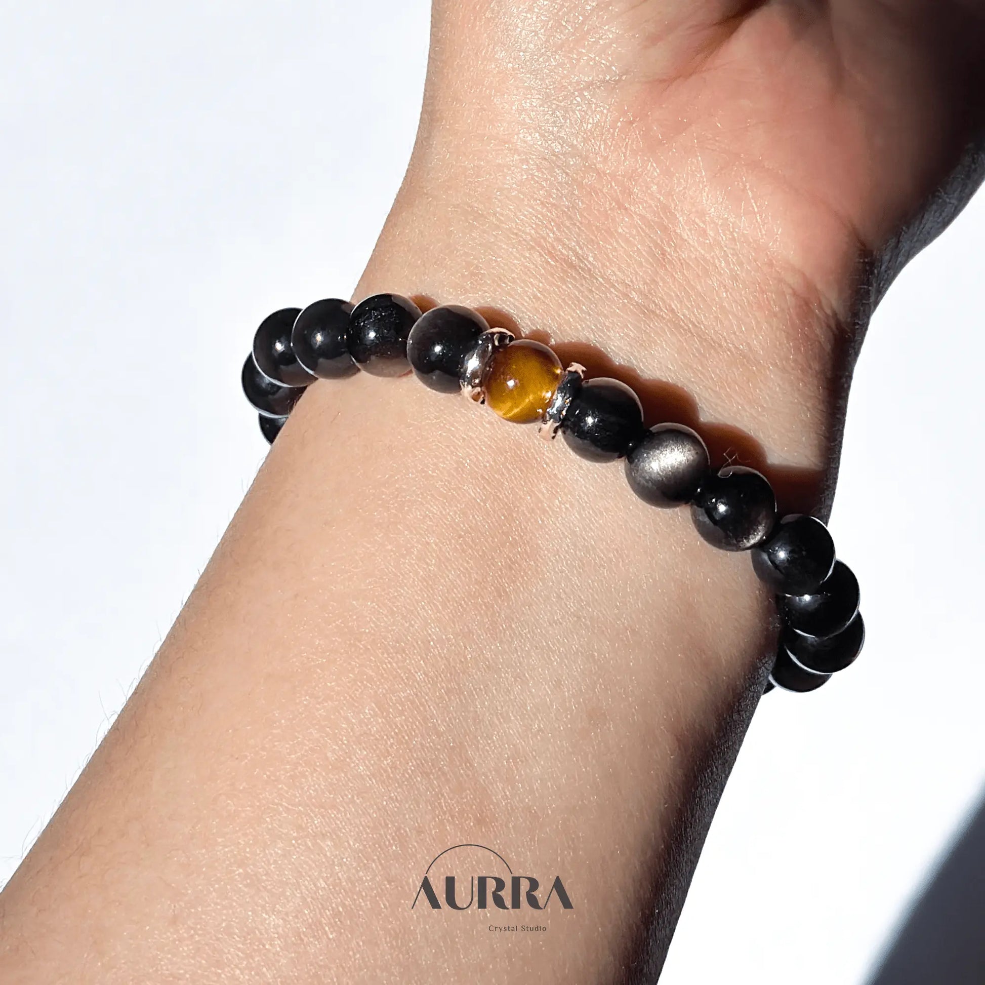 Increase Motivation | Yellow Tiger Eye & Silver Obsidian bracelet - Aurra Crystal