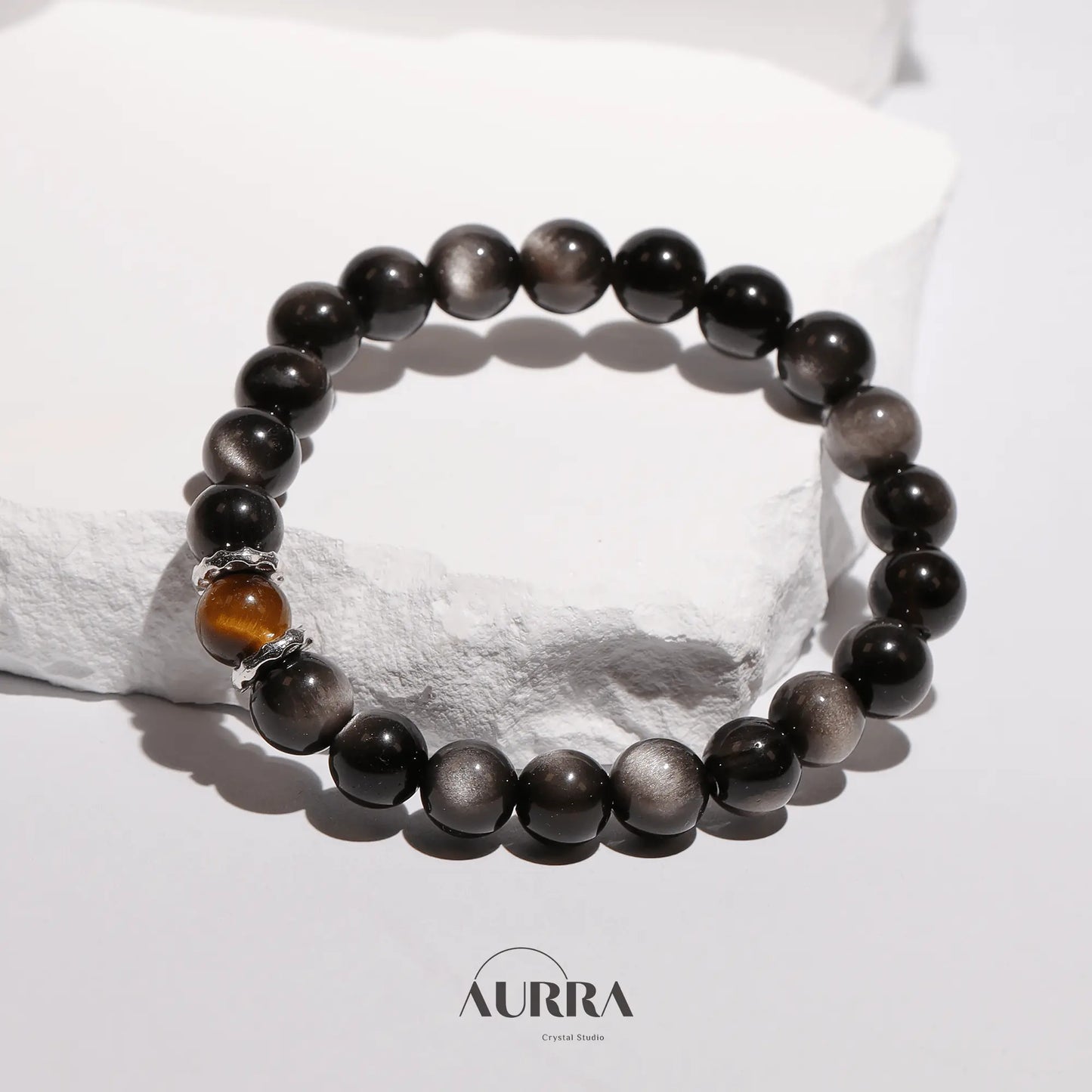 Increase Motivation | Yellow Tiger Eye & Silver Obsidian bracelet - Aurra Crystal