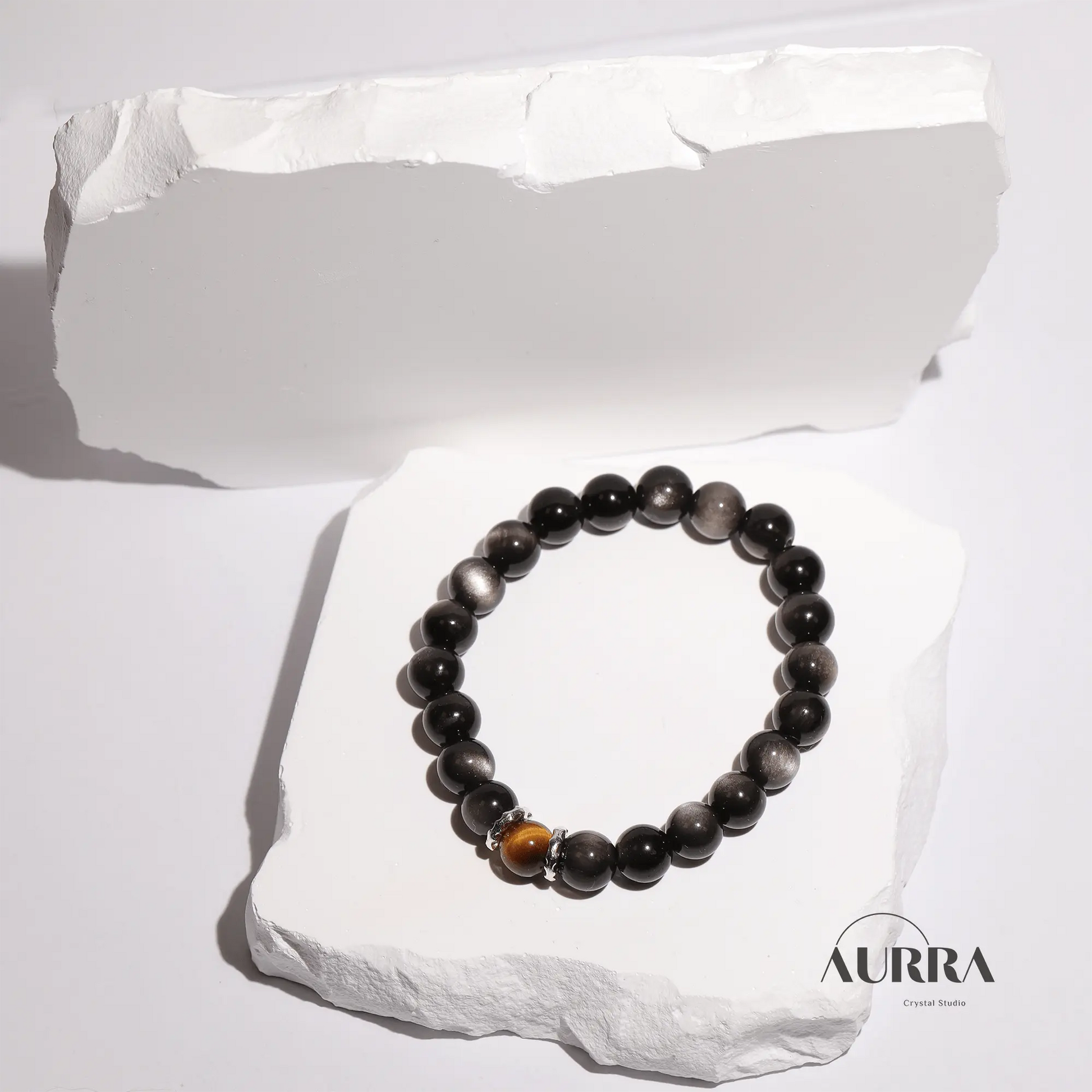 Increase Motivation | Yellow Tiger Eye & Silver Obsidian bracelet - Aurra Crystal