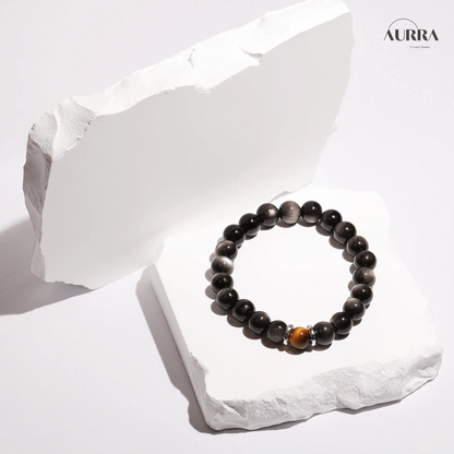 Increase Motivation | Yellow Tiger Eye & Silver Obsidian bracelet - Aurra Crystal