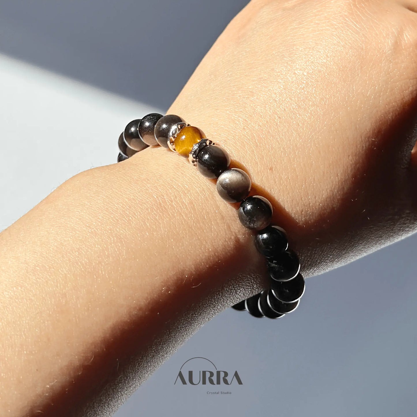 Increase Motivation | Yellow Tiger Eye & Silver Obsidian bracelet - Aurra Crystal