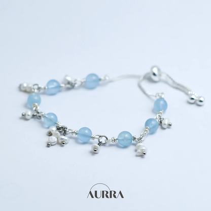 Ocean Whisper | Aquamarine & Pearl Wire-Wrapped Link Bracelet  Aurra Crystal