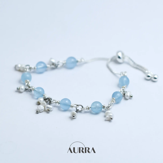 Ocean Whisper | Aquamarine & Pearl Wire-Wrapped Link Bracelet  Aurra Crystal