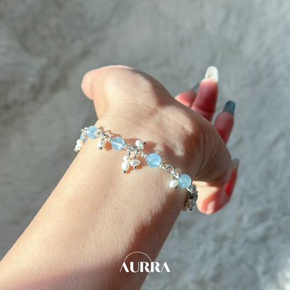 Ocean Whisper | Aquamarine & Pearl Wire-Wrapped Link Bracelet  Aurra Crystal