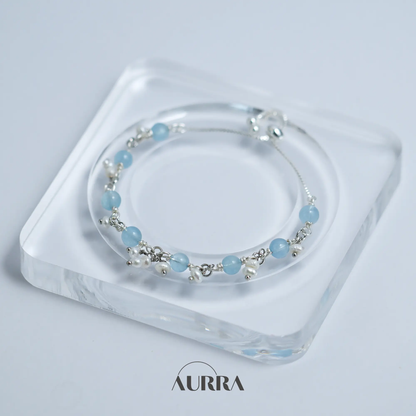 Ocean Whisper | Aquamarine & Pearl Wire-Wrapped Link Bracelet  Aurra Crystal