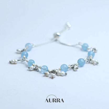 Ocean Whisper | Aquamarine & Pearl Wire-Wrapped Link Bracelet  Aurra Crystal