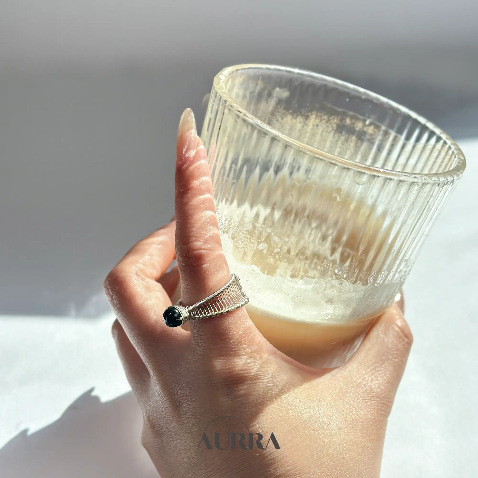 Protection | Black Tourmaline Adjustable Open Ring with Bow Wire Design  Aurra Crystal