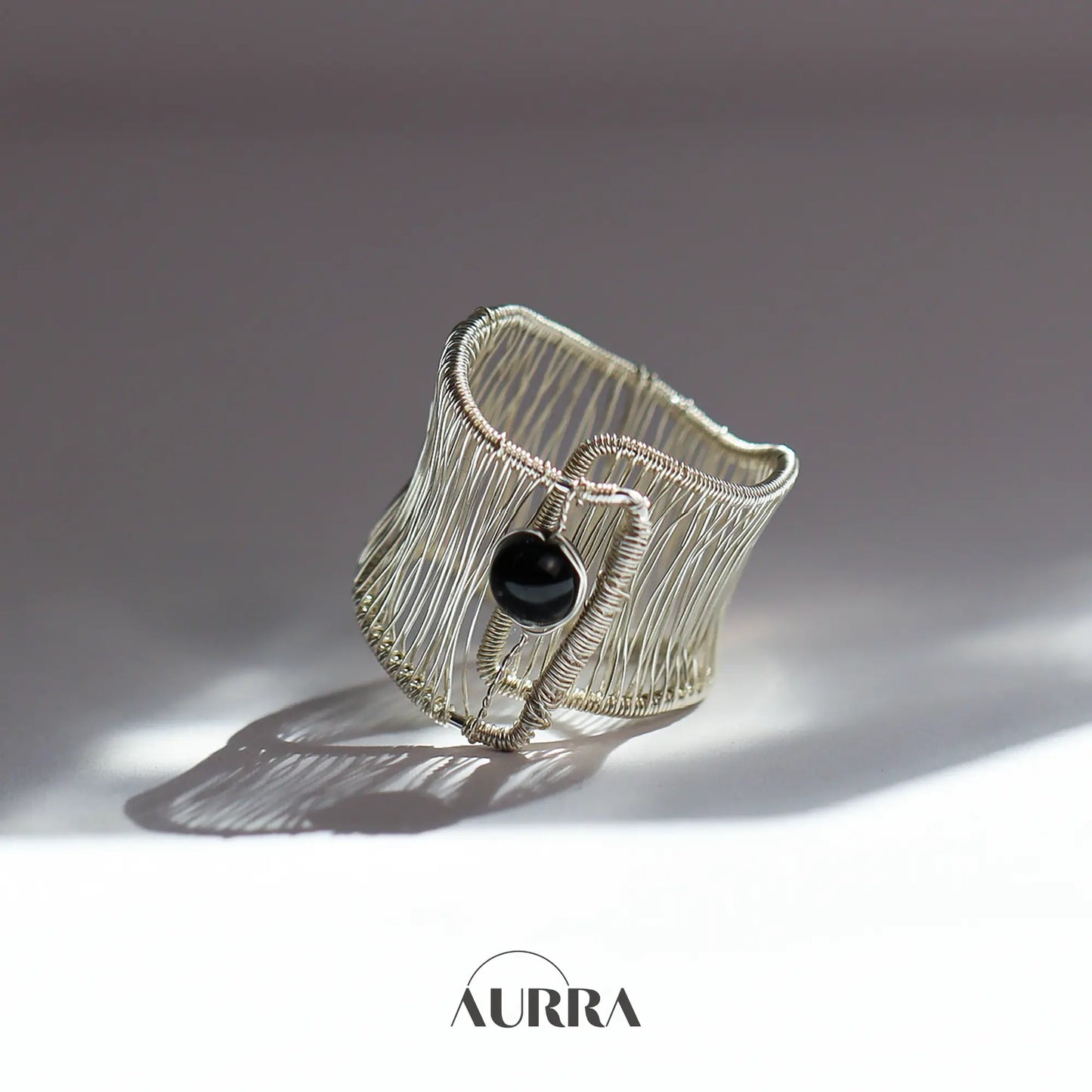 Protection | Black Tourmaline Hand Wire-Wrapped Adjustable Ring  Aurra Crystal